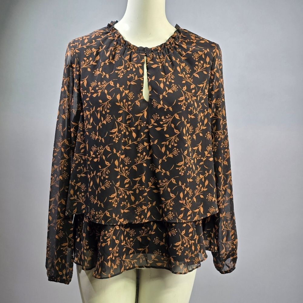 Nine West Black and Brown Floral Blouse (Rack5)